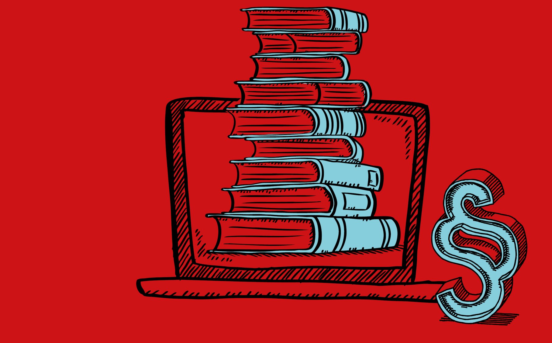 Illustration mit Büchern in einem Notebook