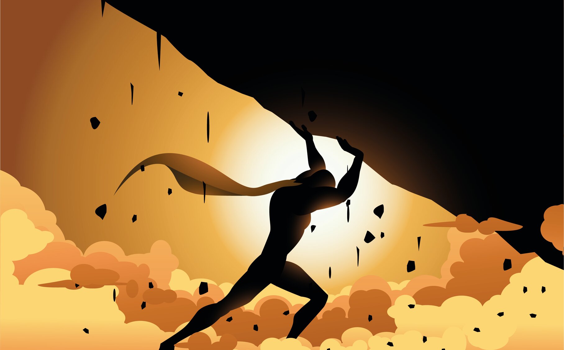 Karriere bei MACH - Setz deine Kräfte an der richtigen Stelle ein! MACH Superheld hebt einen Stein hoch.