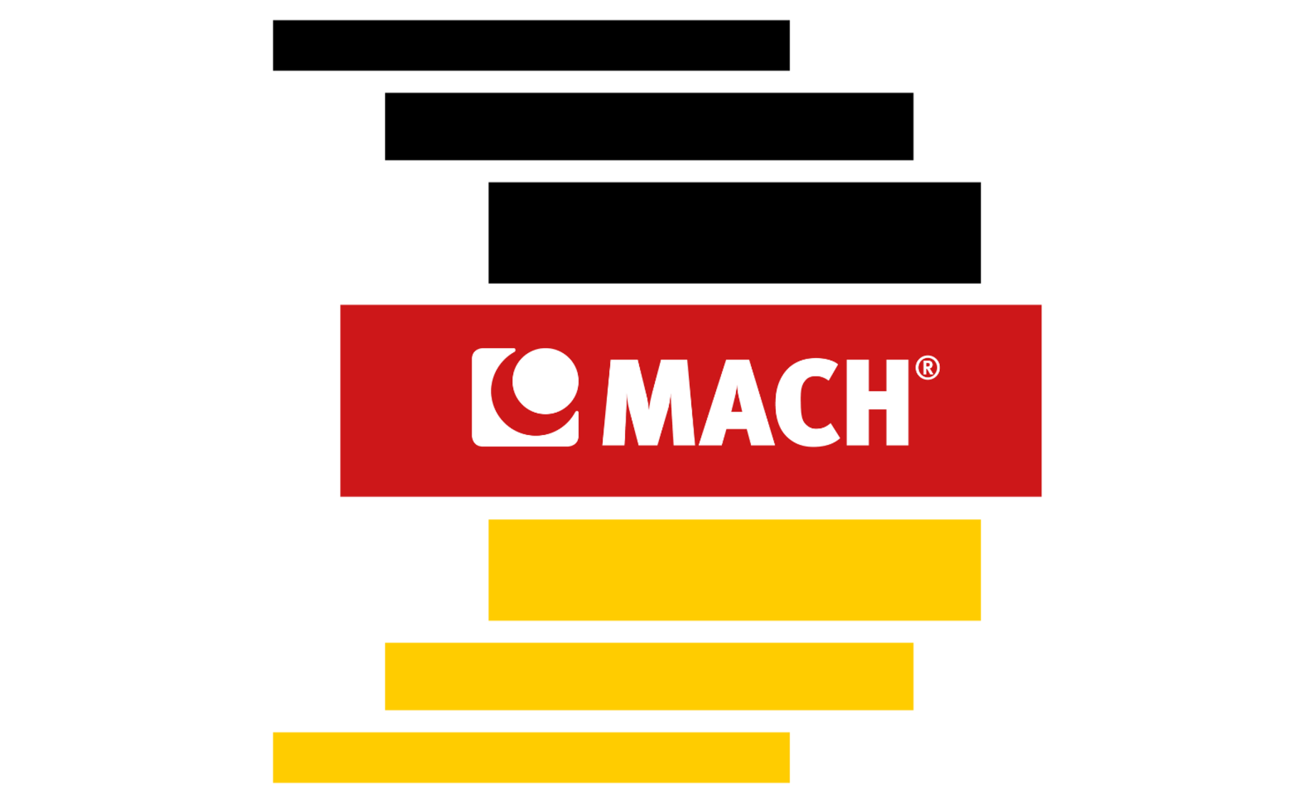 Deutschland-Fahne in 5 Schichten unterteilt mit MACH-Logo in der mittleren Schicht.